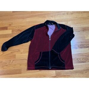 Vtg Y2K Erika Collection Red Black Velour Zip Up Jacket Cozy Comfy M